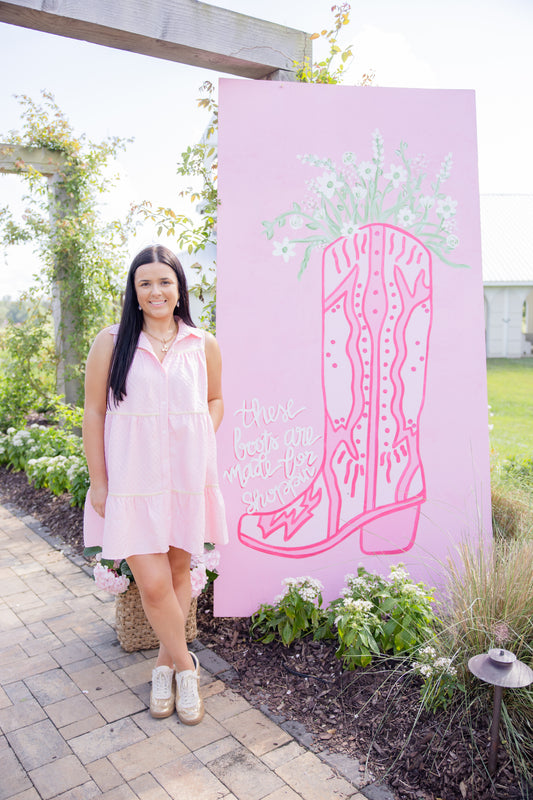 Pink Button Up Swing Dress