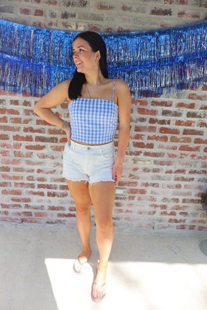 Patterned Blue Smocked Top