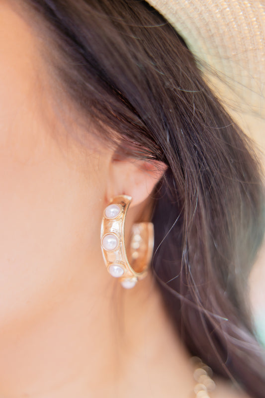 Pearl Hoop Worn Gold