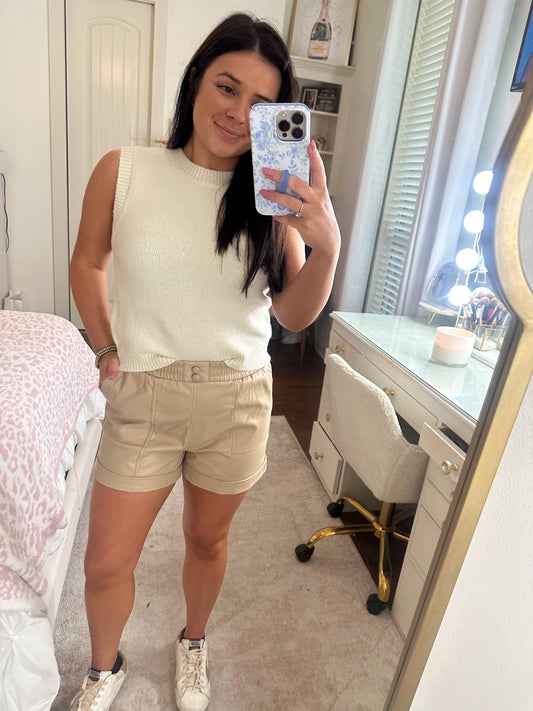 Faux Leather Beige Shorts