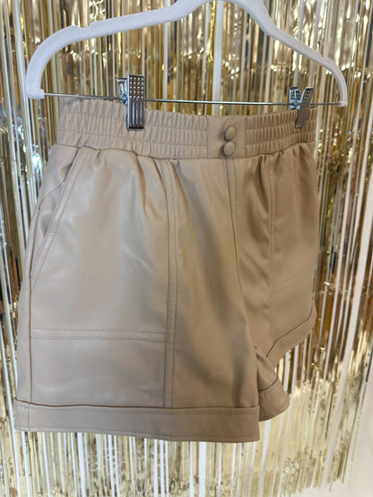 Faux Leather Beige Shorts