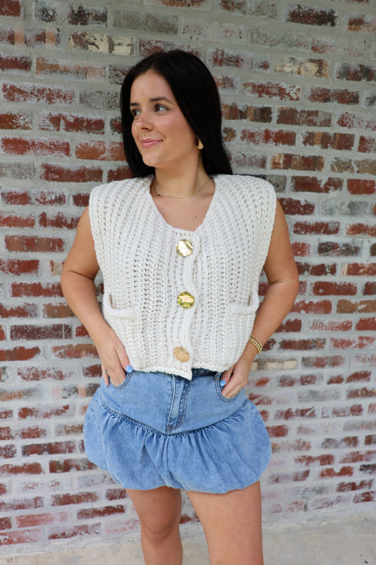 Chunky Cream Knit Sleeveless Top