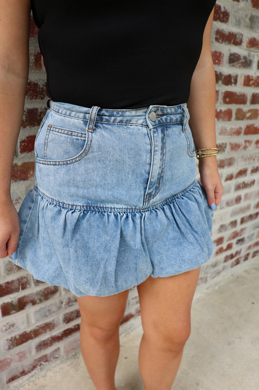 Denim Bubble Hem Skirt