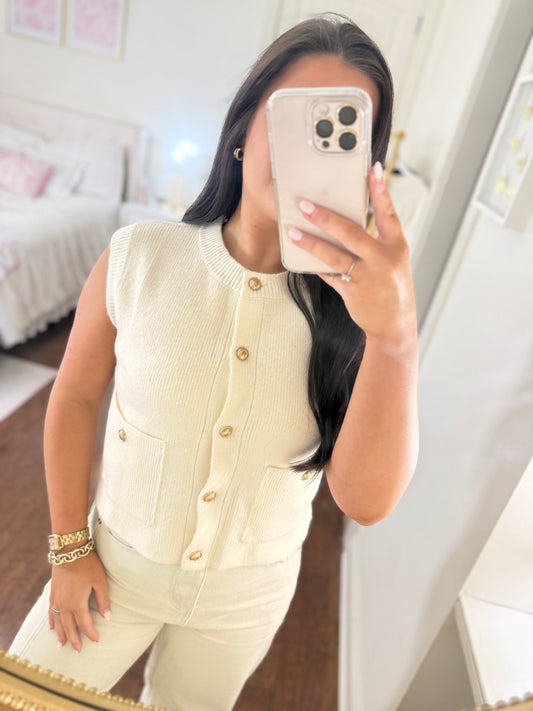 Ivory Gold Button Sweater Vest