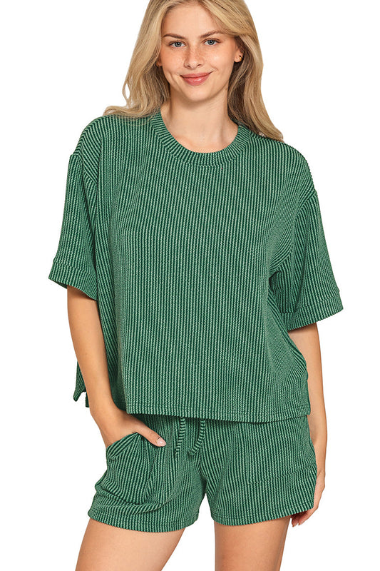 Hunter Green Ribbed Short Set