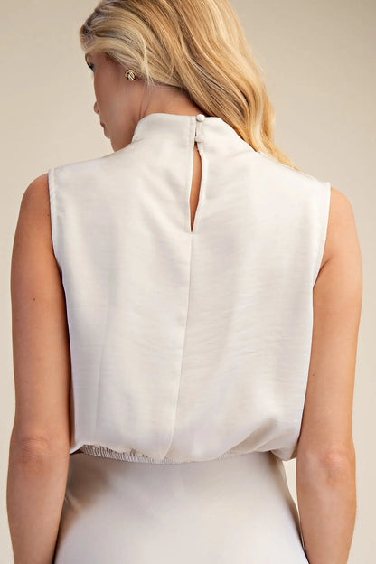 Cream High-Neck Sleeveless Top