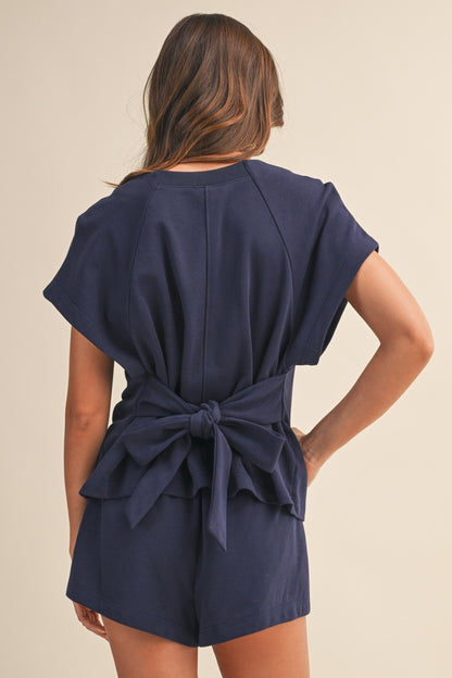 Navy Tie Top & Short Set