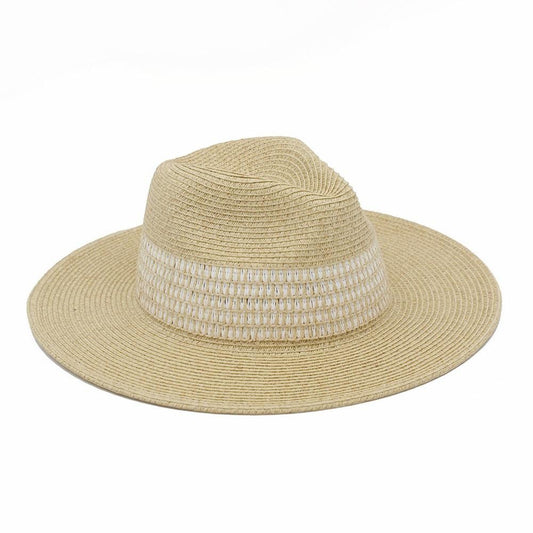 Striped Woven Straw Fedora - Cream