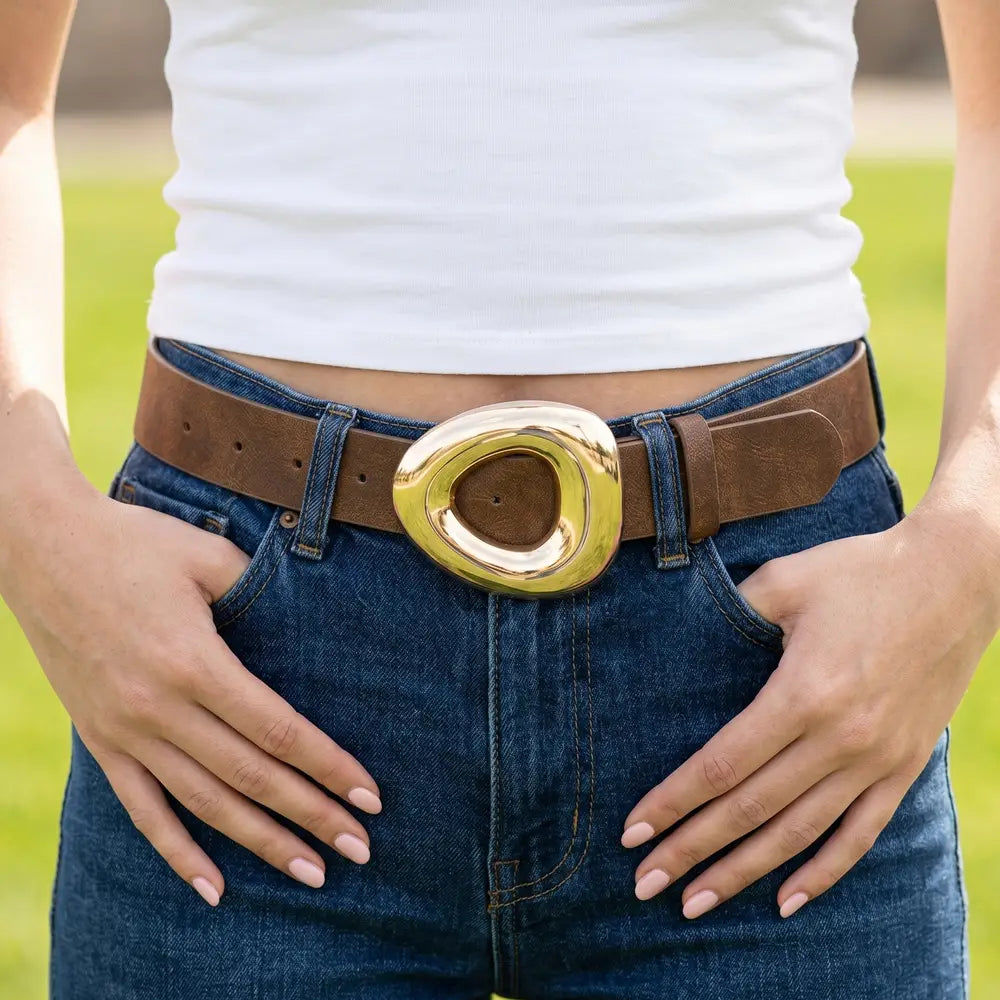 Vegan Leather Abstract Open Buckle Belt