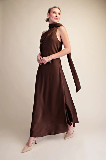 Espresso Wedding Guest Maxi Dress