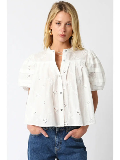 Eyelet White Bubble Top