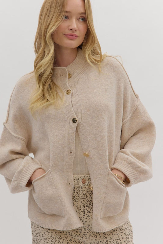 Oatmeal Gold Button Cardigan