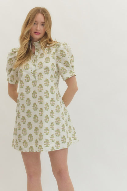 Cream Floral Print Dress