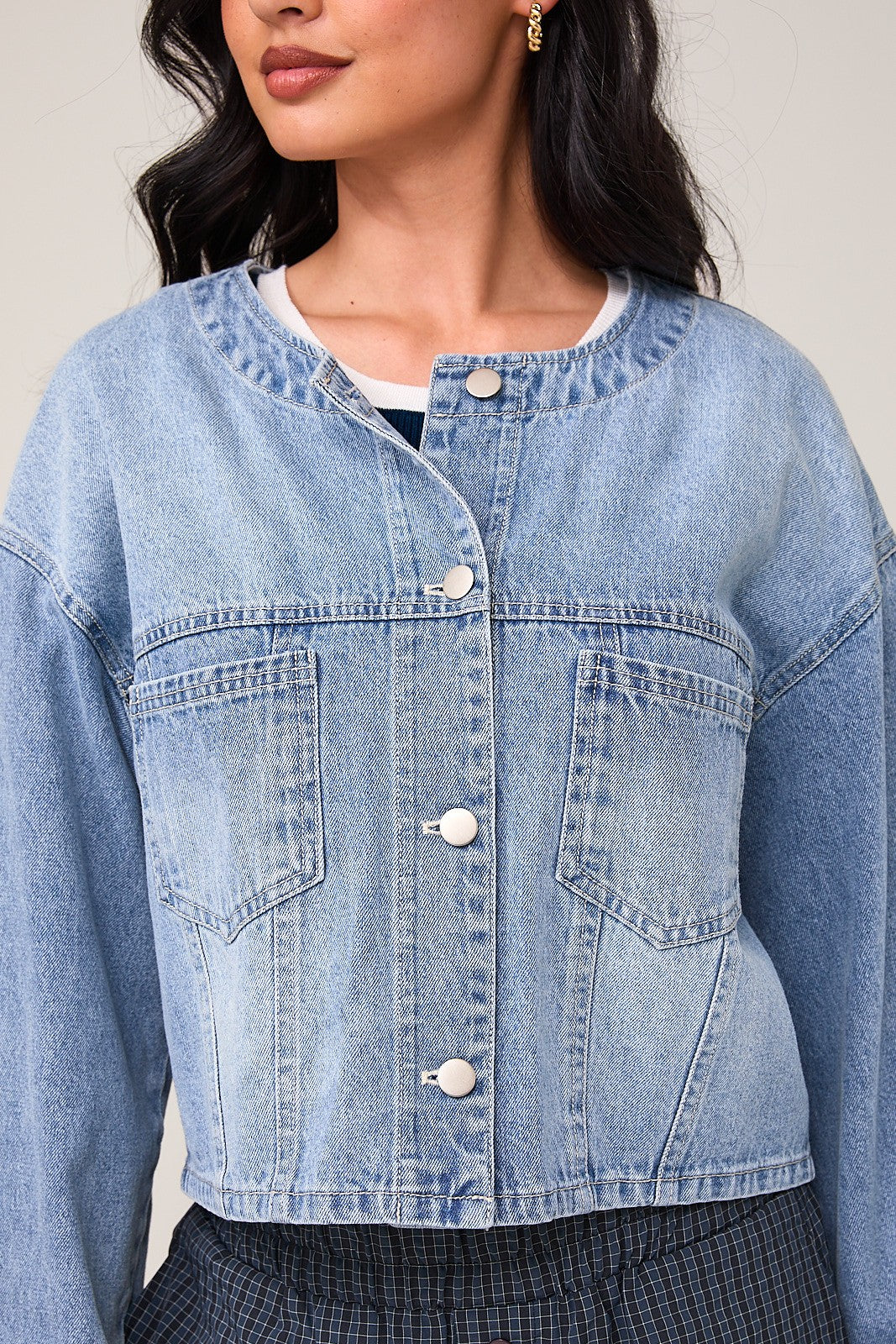 Round Neck Denim Jacket