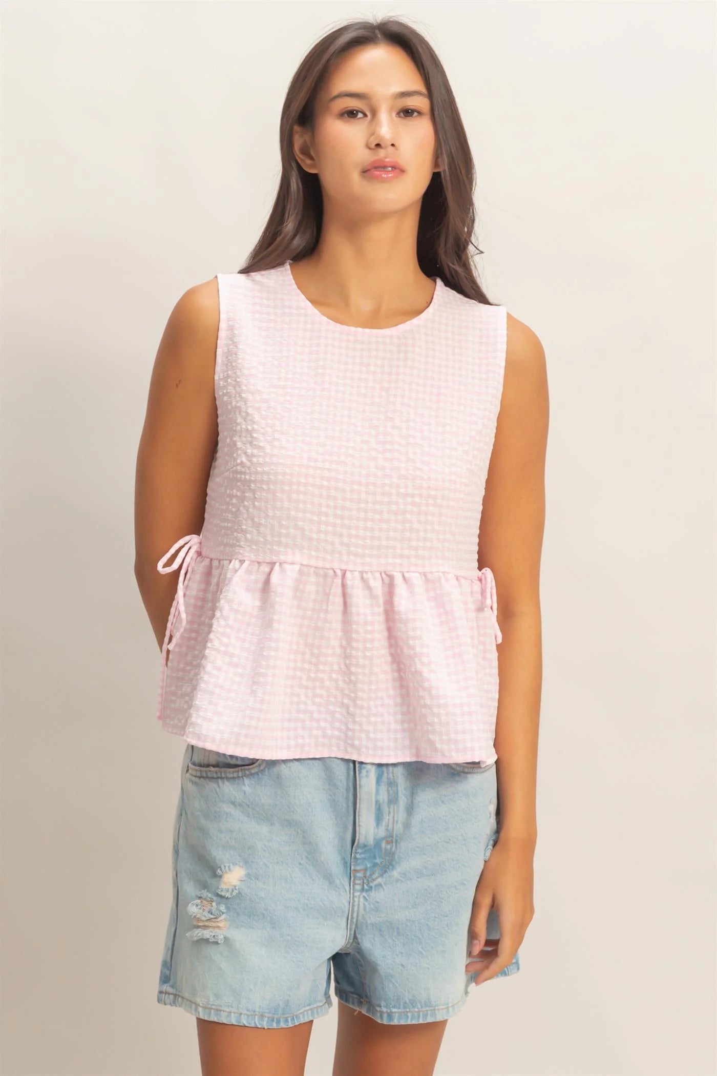 Pink Gingham Sleeveless Top