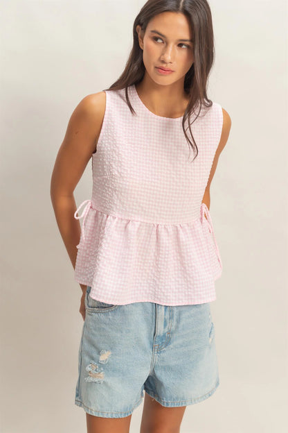 Pink Gingham Sleeveless Top