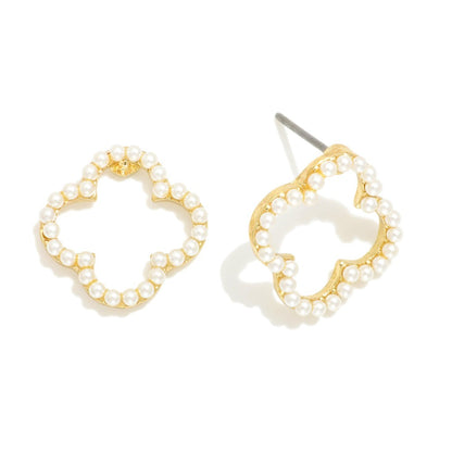 Pearl Studded Clover Earrings