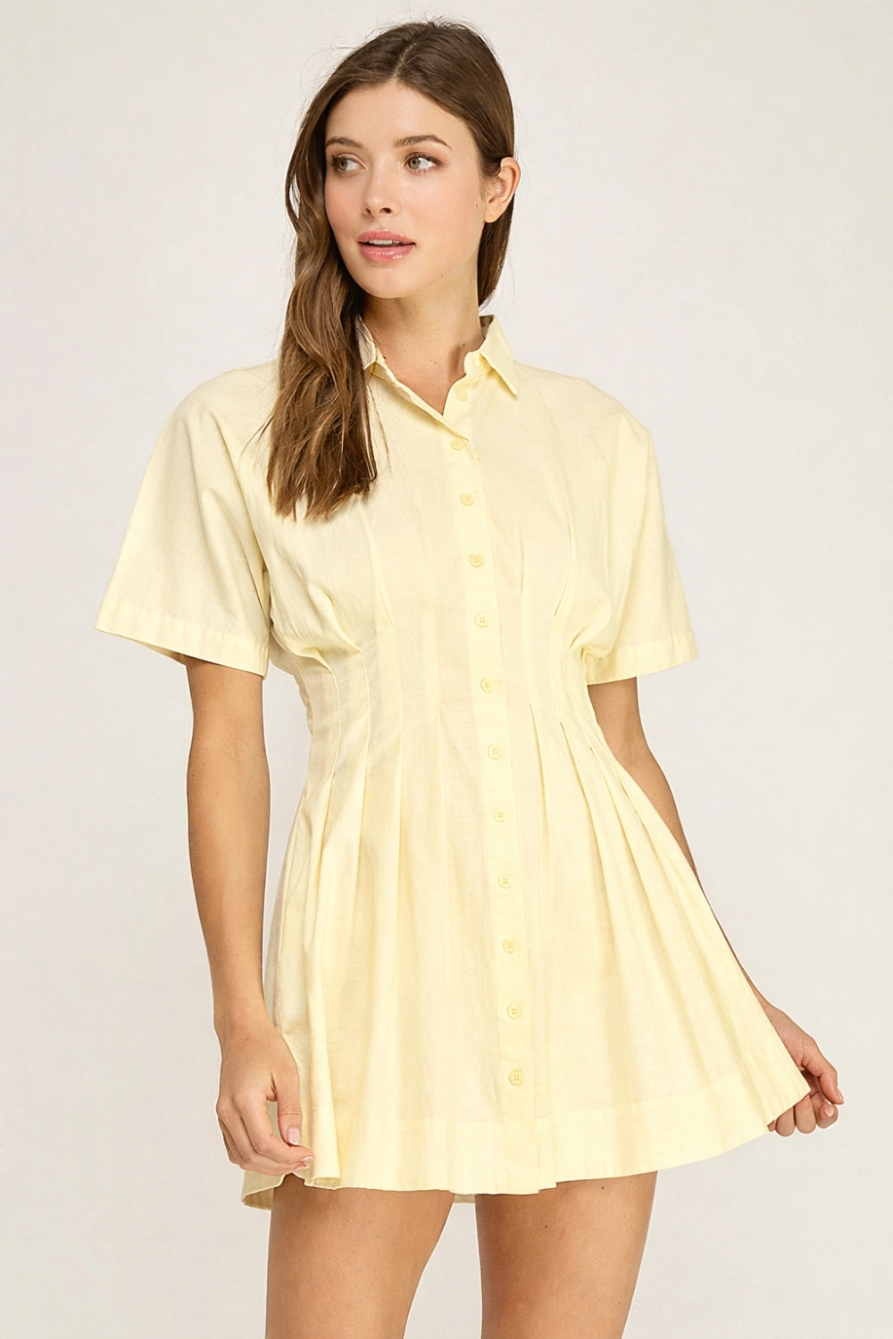 Tailored Pleated Button Mini Dress