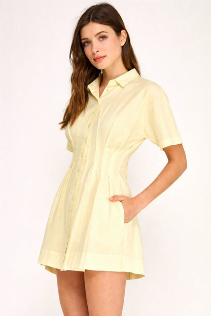 Tailored Pleated Button Mini Dress