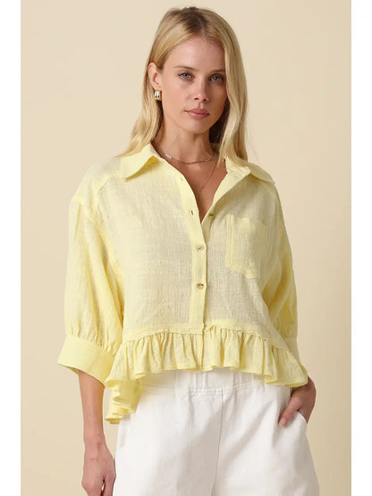 Butter Yellow Ruffle Hem Top