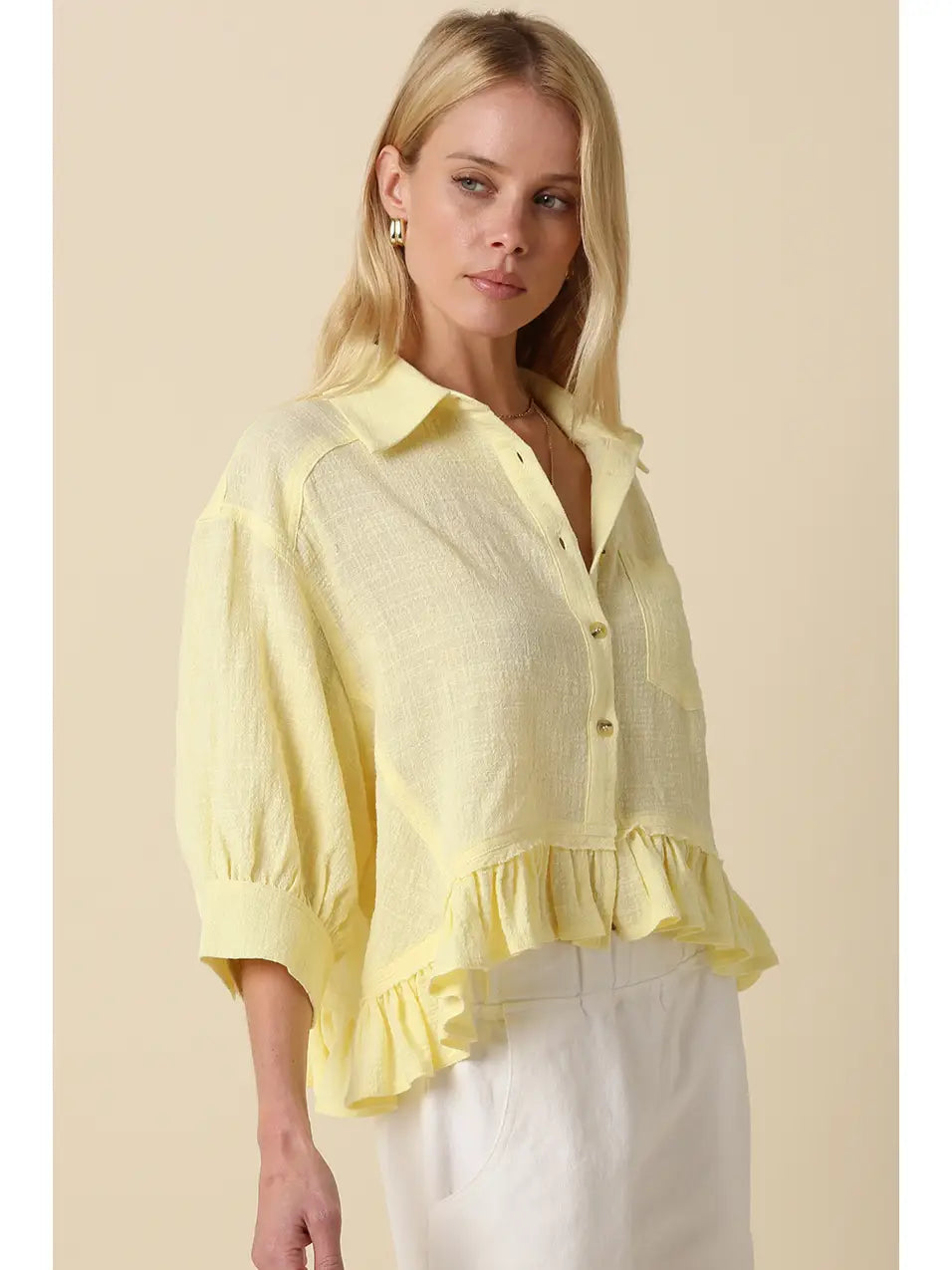 Butter Yellow Ruffle Hem Top
