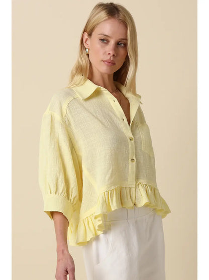 Butter Yellow Ruffle Hem Top