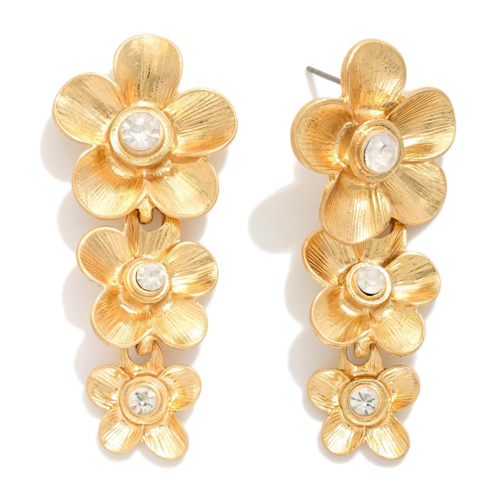 Gold Metal Flowers Drop Earrings