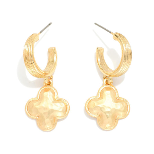 Metal Tone Hoop Clover Earrings