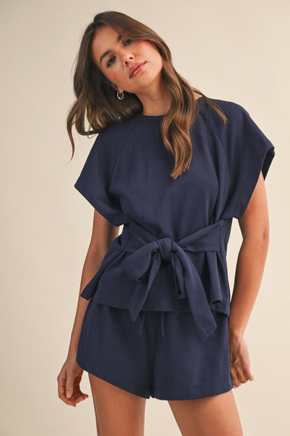 Navy Tie Top & Short Set