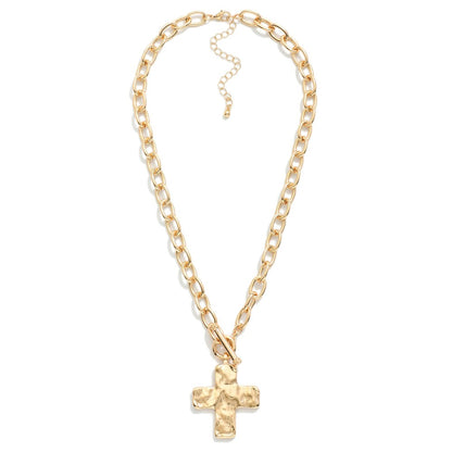 Hammered Cross Pendant Necklace
