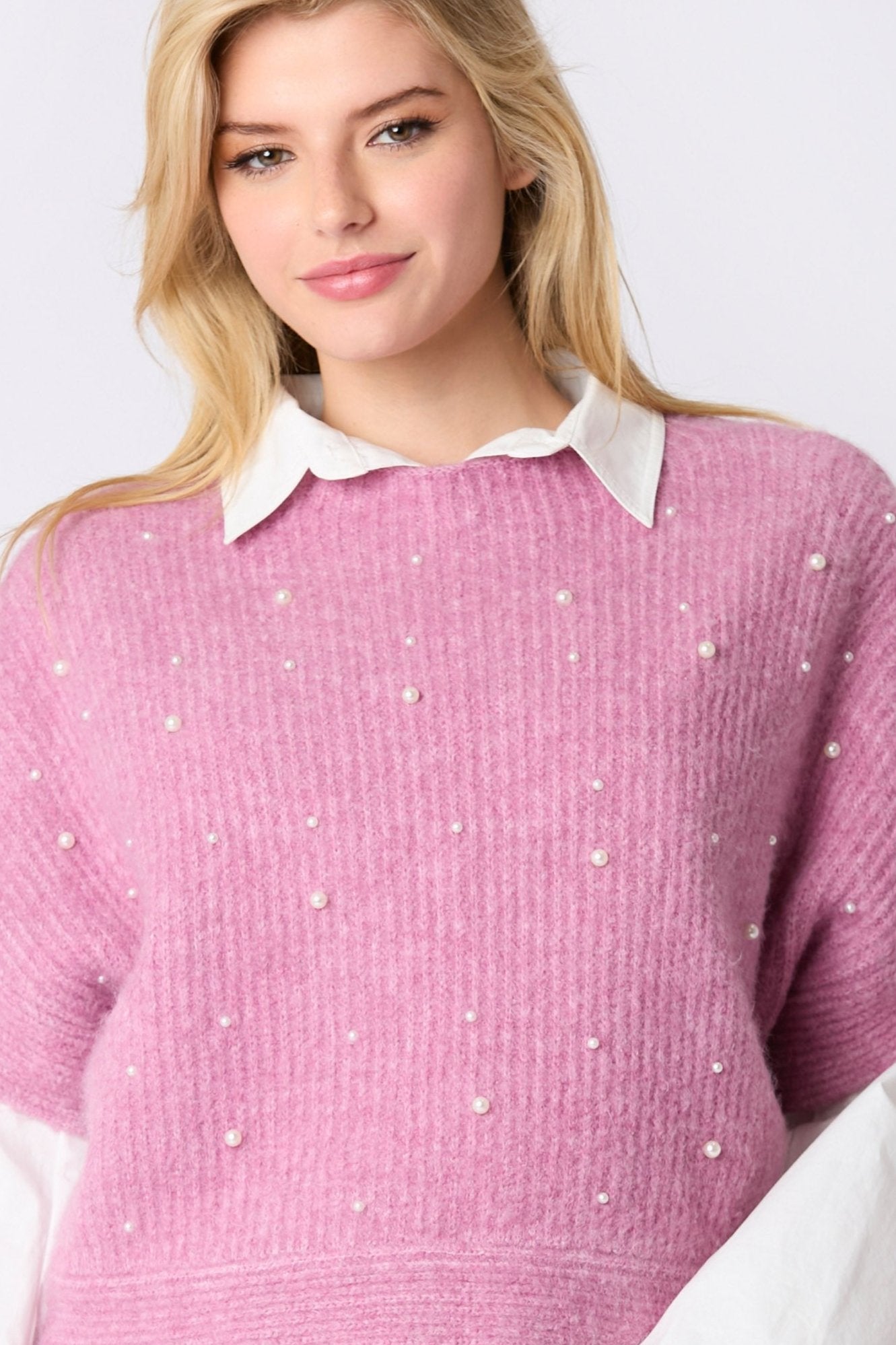 Rose Pearl Mock Neck Sweater Top