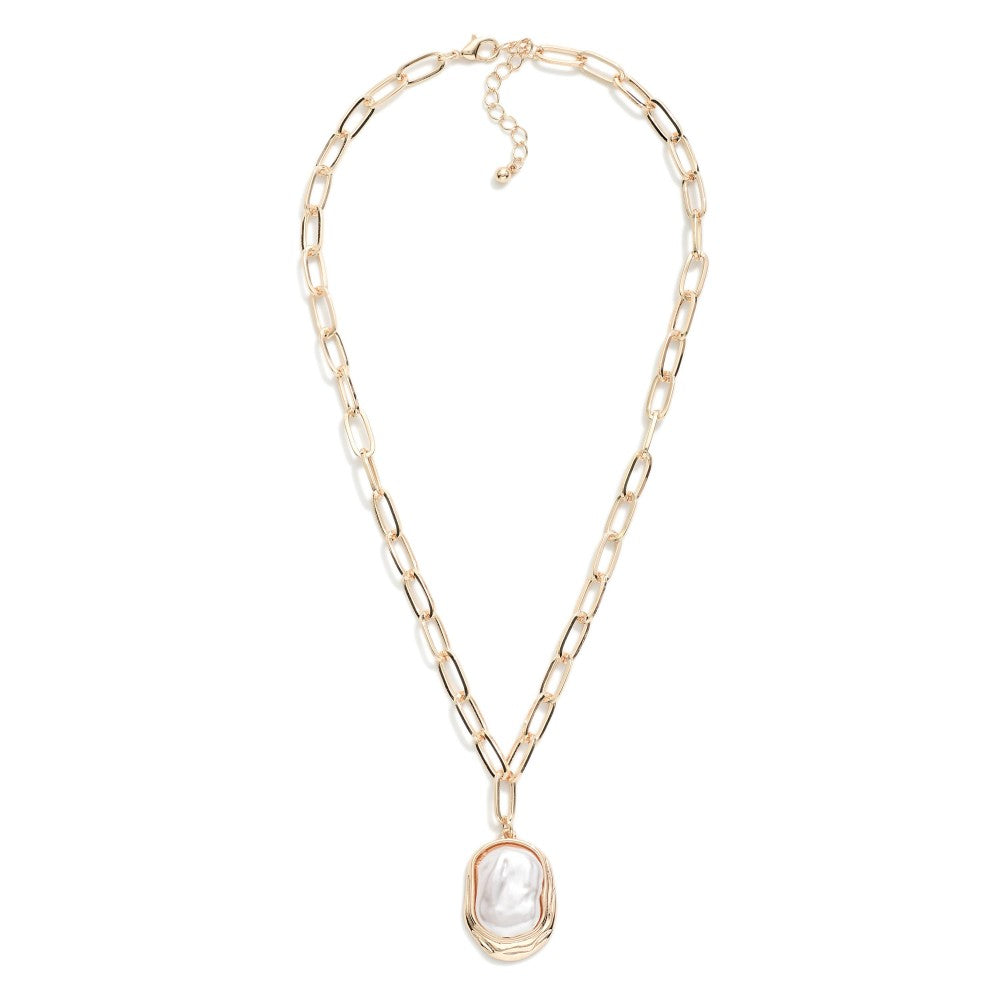 Paper Clip Pearl Pendant Necklace