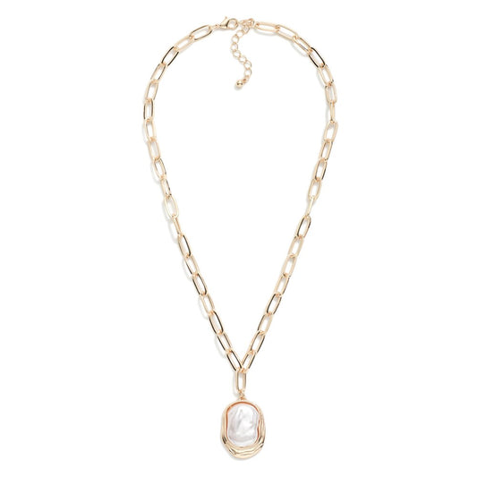 Paper Clip Pearl Pendant Necklace