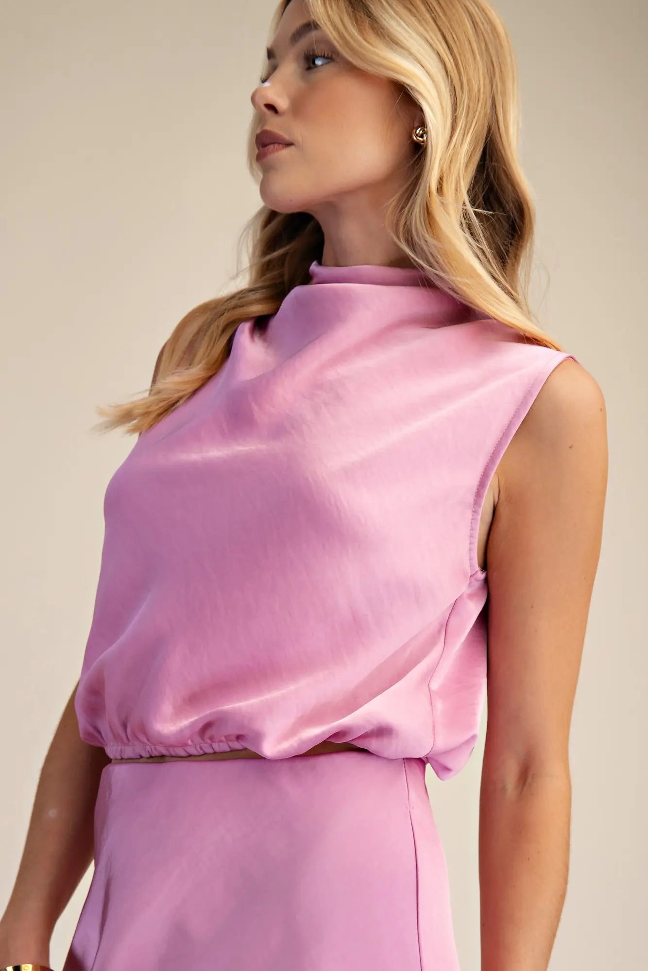 Pink High-Neck Sleeveless Top