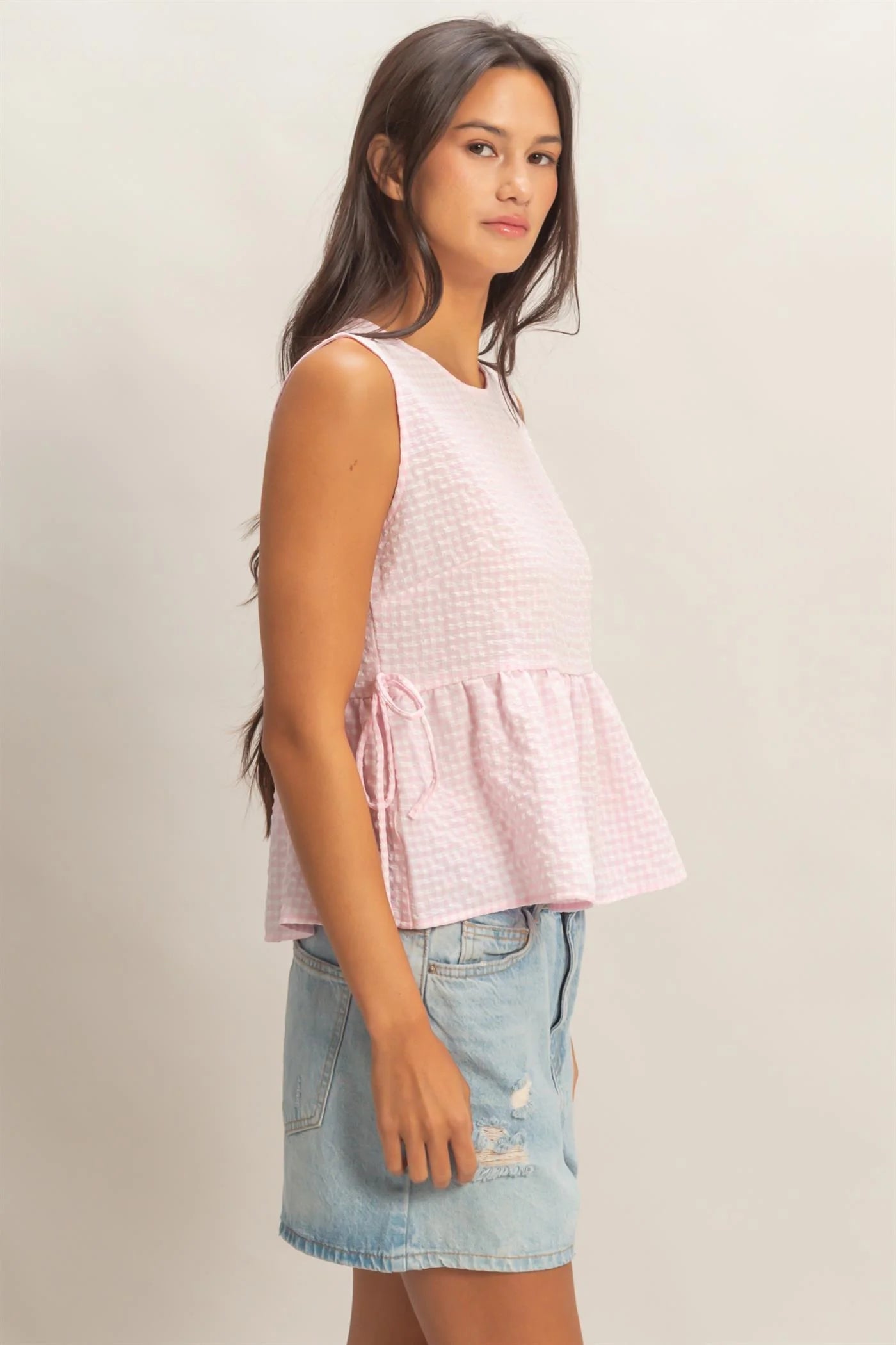 Pink Gingham Sleeveless Top