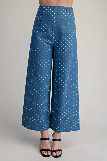 Denim Polka Dot High Waist Pants