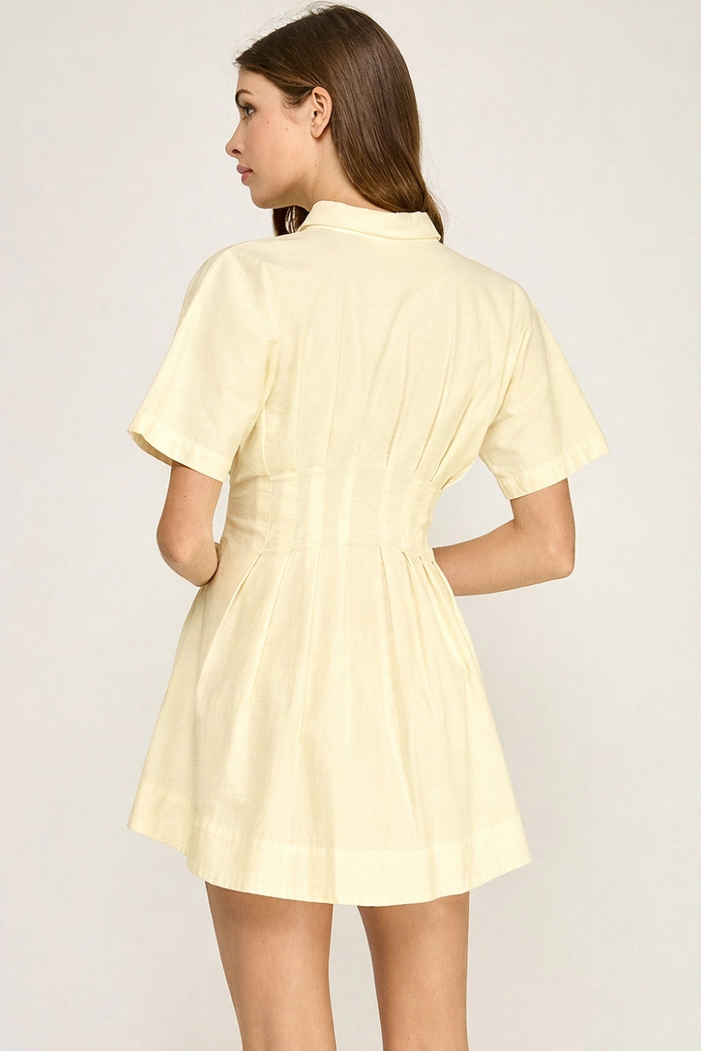 Tailored Pleated Button Mini Dress