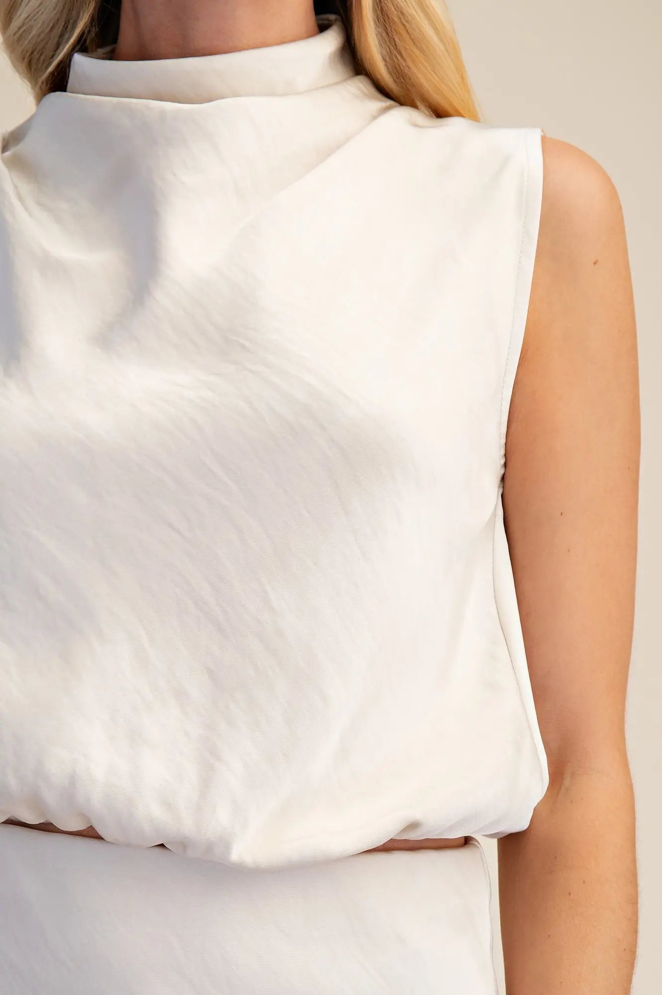 Cream High-Neck Sleeveless Top