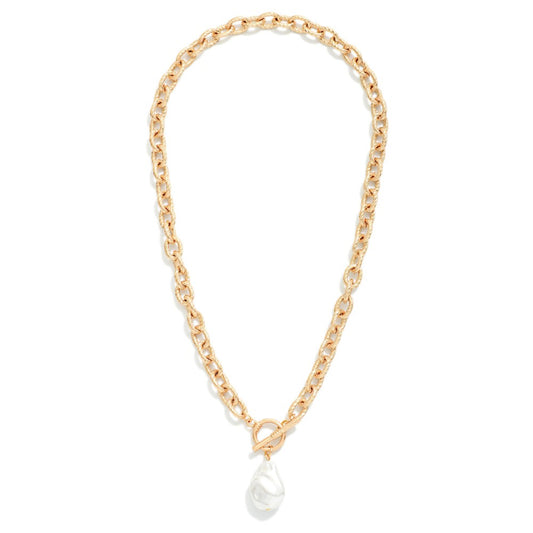Gold Twisted Link Chain Pearl Necklace